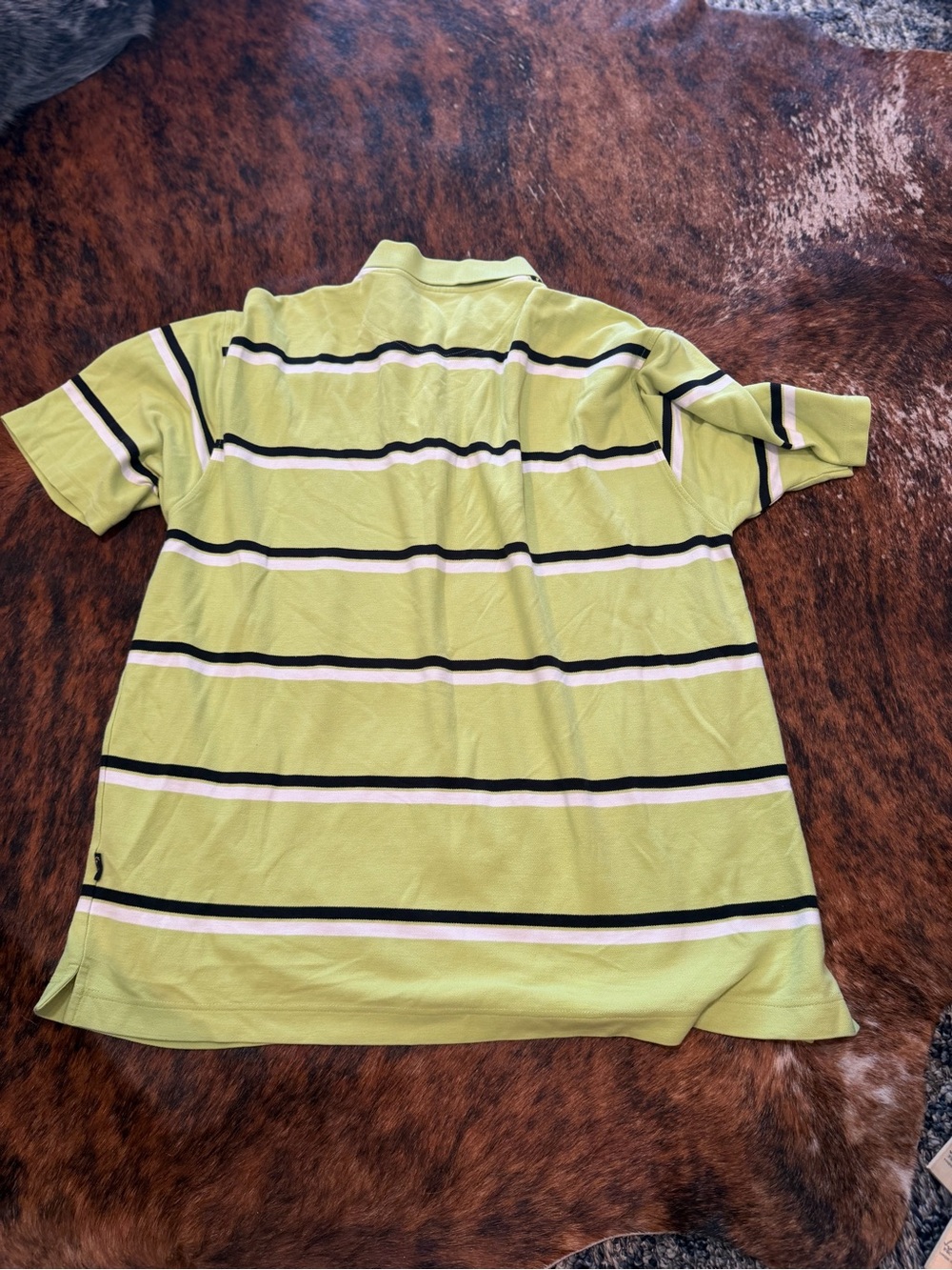 90s Vintage KARL KANI Gold Polo Shirt Mens 3X Green Striped Embroidered Logo Y2K - Picture 2 of 4